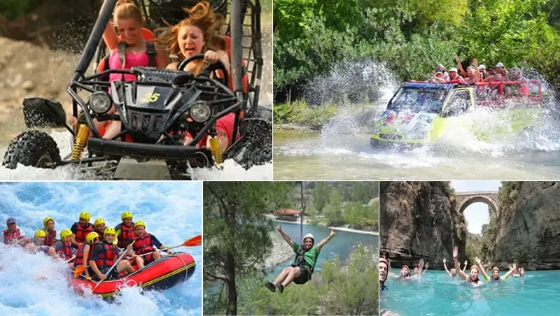 Kemer Çıkışlı Rafting - Cabrio Safari - Zip Line - Köprülü Kanyon - Buggy Safari (5+1)